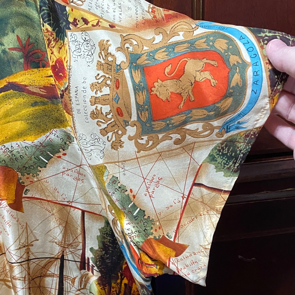 Point & Line 100% sandwashed silk Colorful Graphic Print size 3X vintage Top - Picture 5 of 16